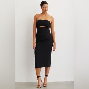 Crescent Black Strapless Cut-Out Bodycon Midi Dress - Size L